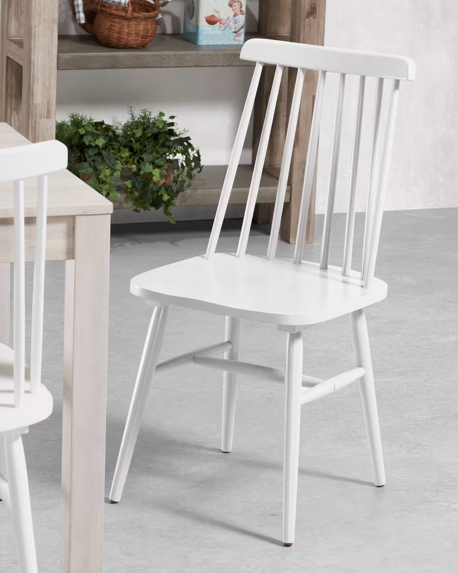 Kave Home 2 x Tressia MDF and solid rubber wood chair with white lacquer