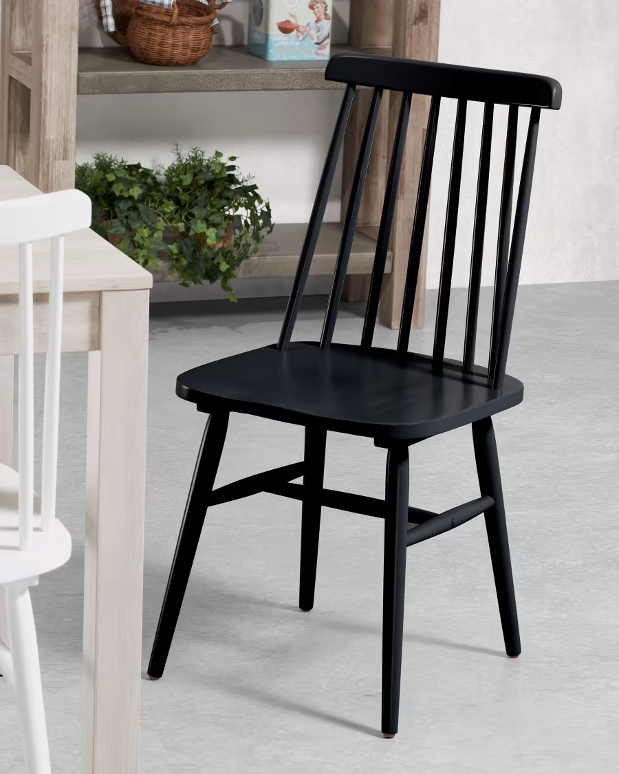 Kave Home Tressia MDF and solid rubber wood chair with black lacquer