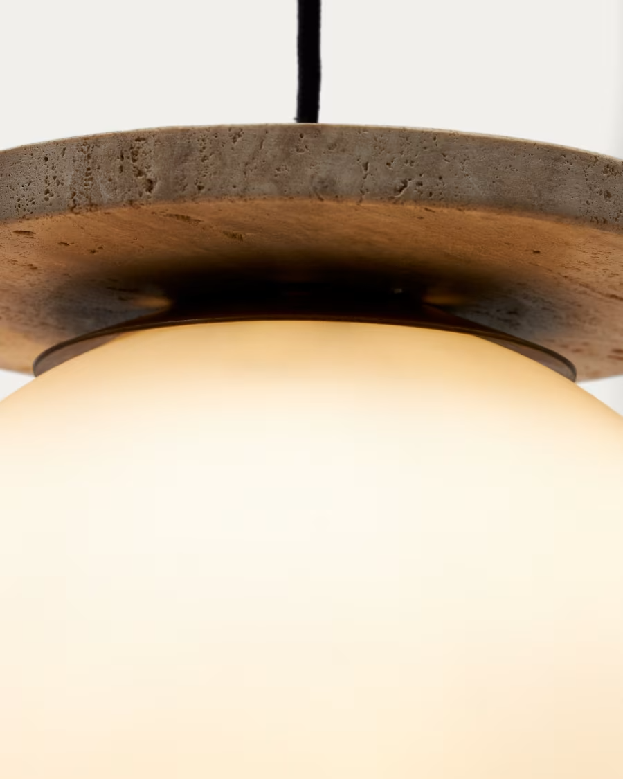 Kave Home Malachi ceiling lamp with glazed glass and travertine stone