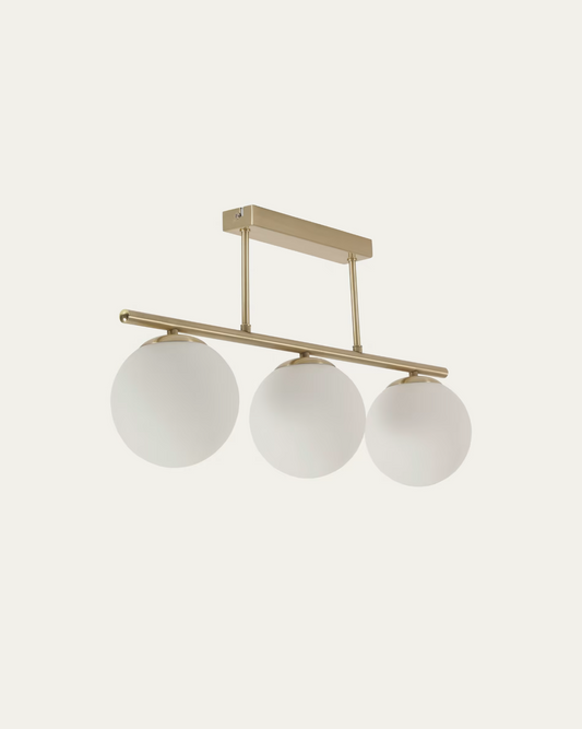 Kave Home Mahala Ceiling Light with Brass Finish and 3 Frosted Glass Spheres