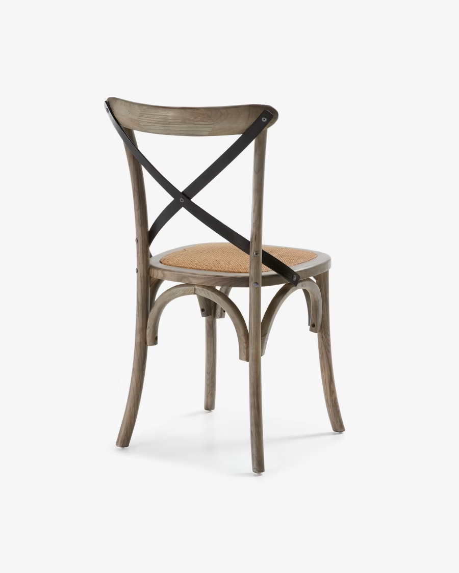 Kave Home 2 x Alsie chair in solid birch wood with brown lacquer and rattan seat