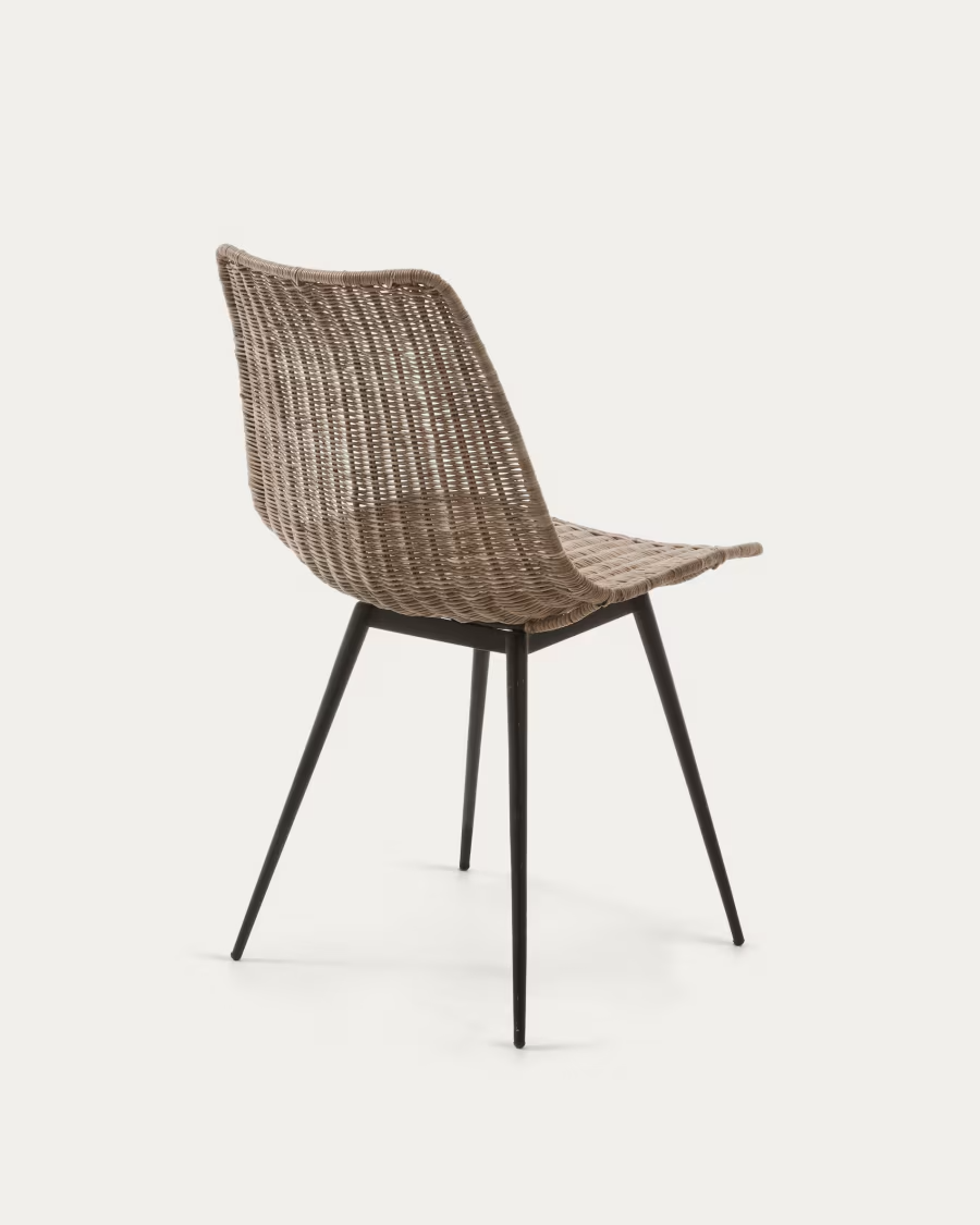 Kave Home 2 x Equal chair made from rattan, with black finished steel legs