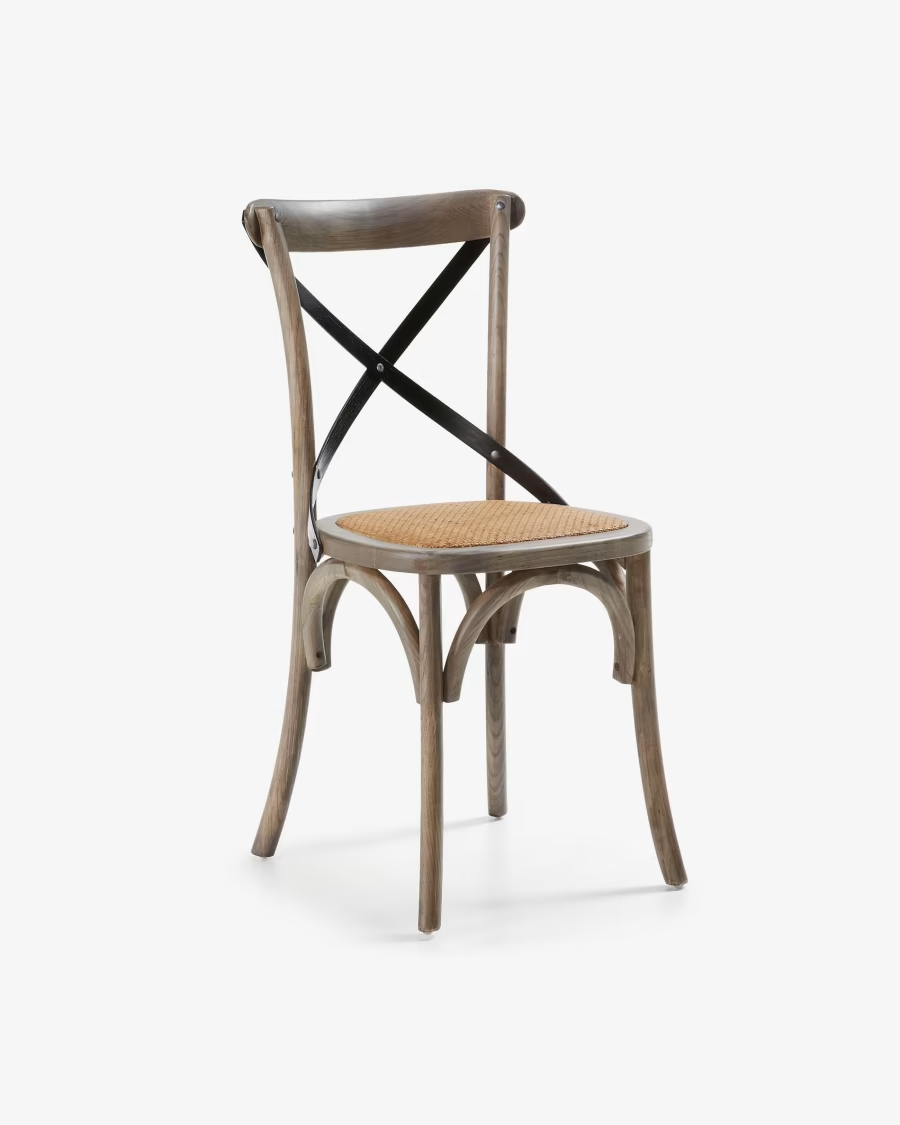 Kave Home 2 x Alsie chair in solid birch wood with brown lacquer and rattan seat