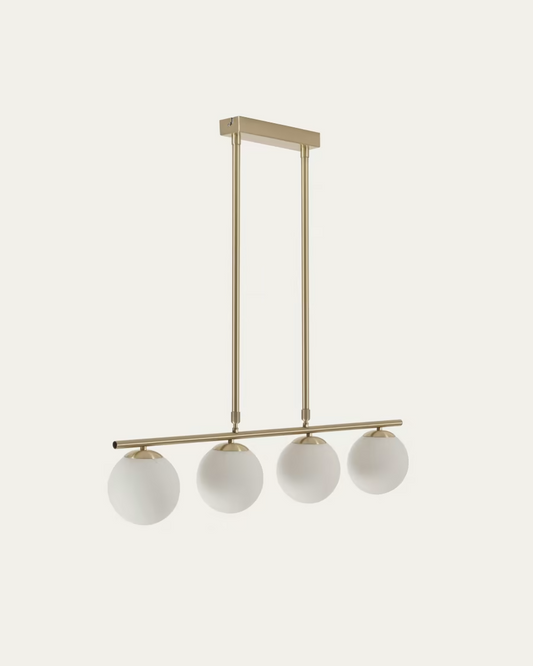 Kave Home Mahala steel ceiling light with brass finish and four frosted glass sp