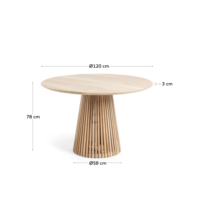 Kave Home Jeanette round solid teak wood table, 120 cm