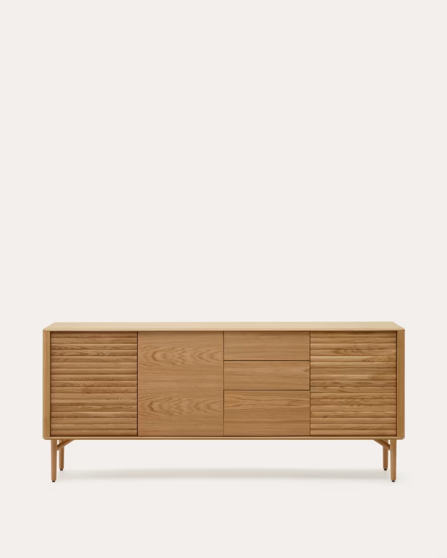 Kave Home Lenon oak wood and veneer sideboard with 3 doors & 3 drawers, 200 x 86