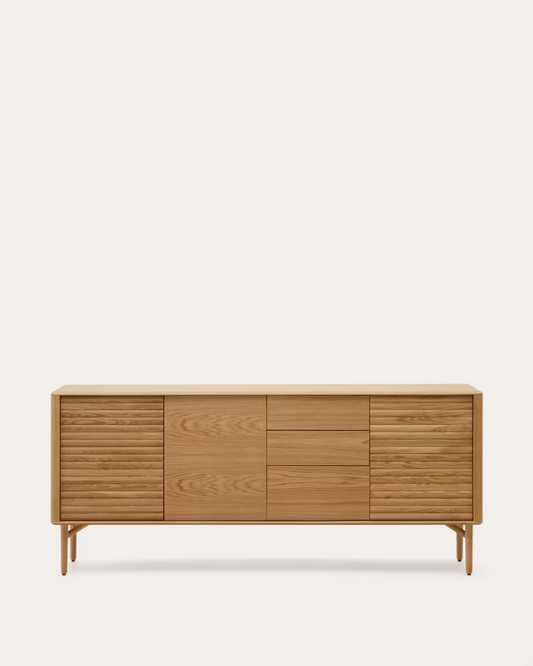 Kave Home Lenon oak wood and veneer sideboard with 3 doors & 3 drawers, 200 x 86