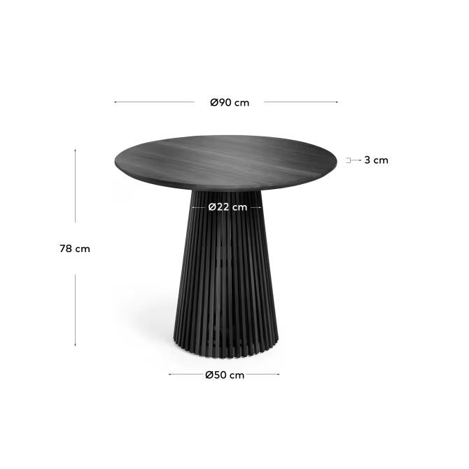 Kave Home Jeanette round solid white cedar wood table in black, Ø 90 cm