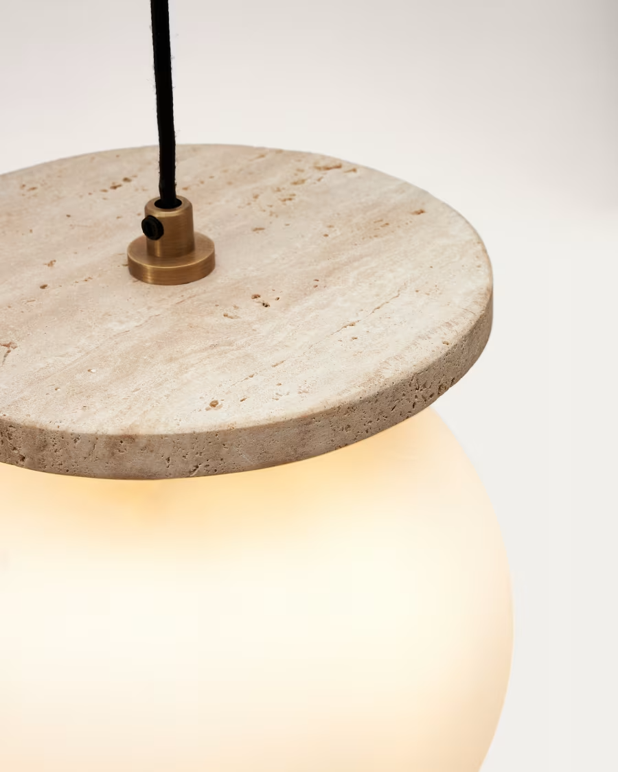 Kave Home Malachi ceiling lamp with glazed glass and travertine stone