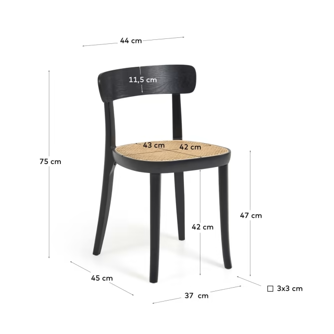 Kave Home Romane chair in solid beech with black finish, ash veneer and rattan