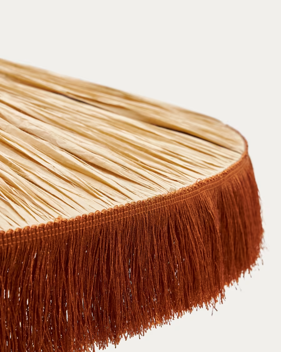 Kave Home Pollensa ceiling lamp in natural raffia and terracotta fringes