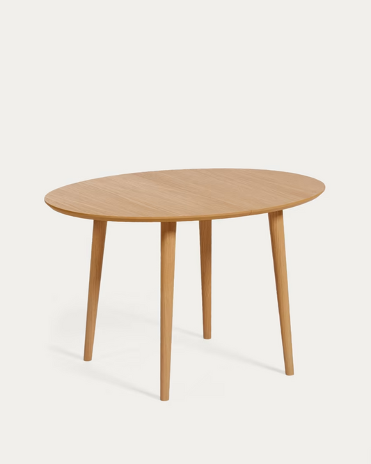 Kave Home Oqui extendable oval table with oak veneer and solid wood legs, Ø120