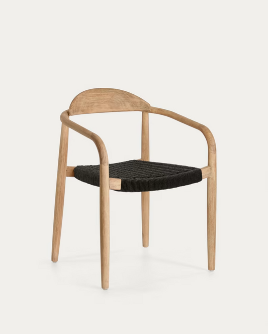 Kave Home 4 x Nina stackable chair in solid acacia wood and black rope seat