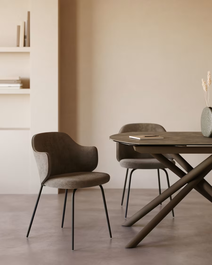 Kave Home 2 x Yunia chair in brown with steel legs in a painted black finish FR