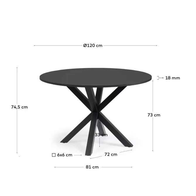 Kave Home Argo round Ø 119 cm black laquered DM table with steel legs in black