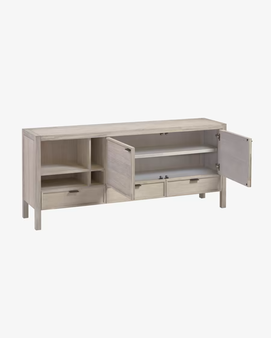 Kave Home Alen solid acacia wood sideboard with 2 doors & 3 drawers, 185 x 80 cm