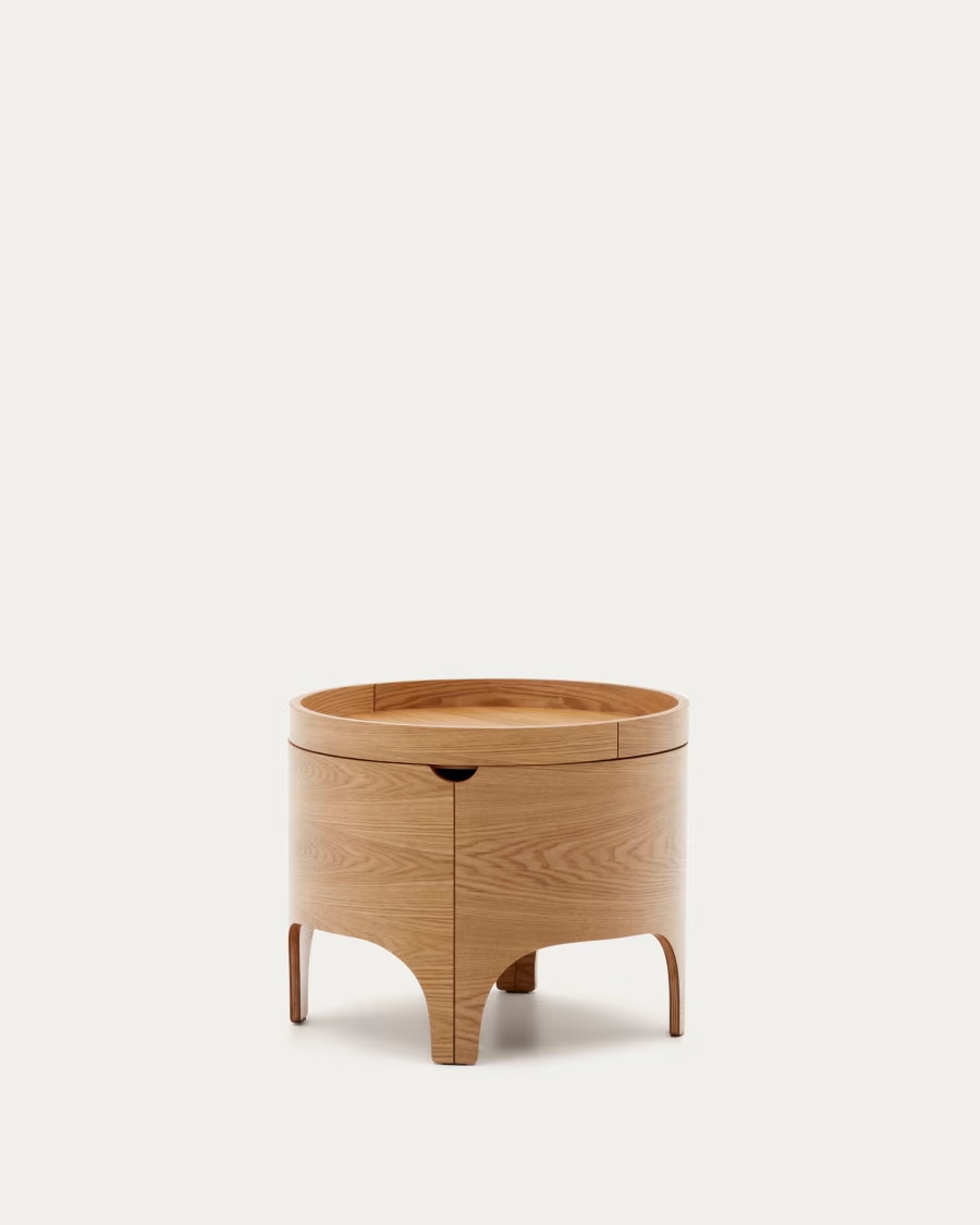 Kave Home Octavia bedside table in ash plywood Ø 55 cm