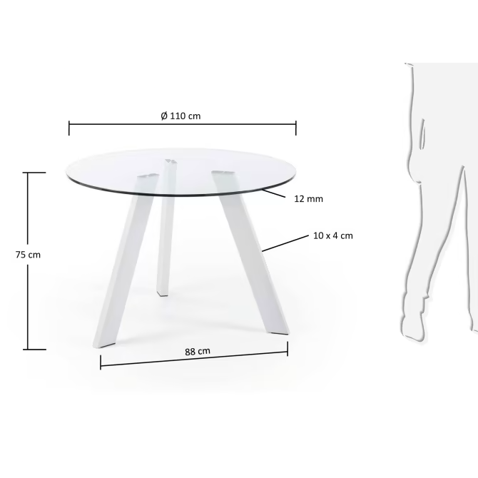 Kave Home Carib Table 110 epoxy blanc verre trasparent