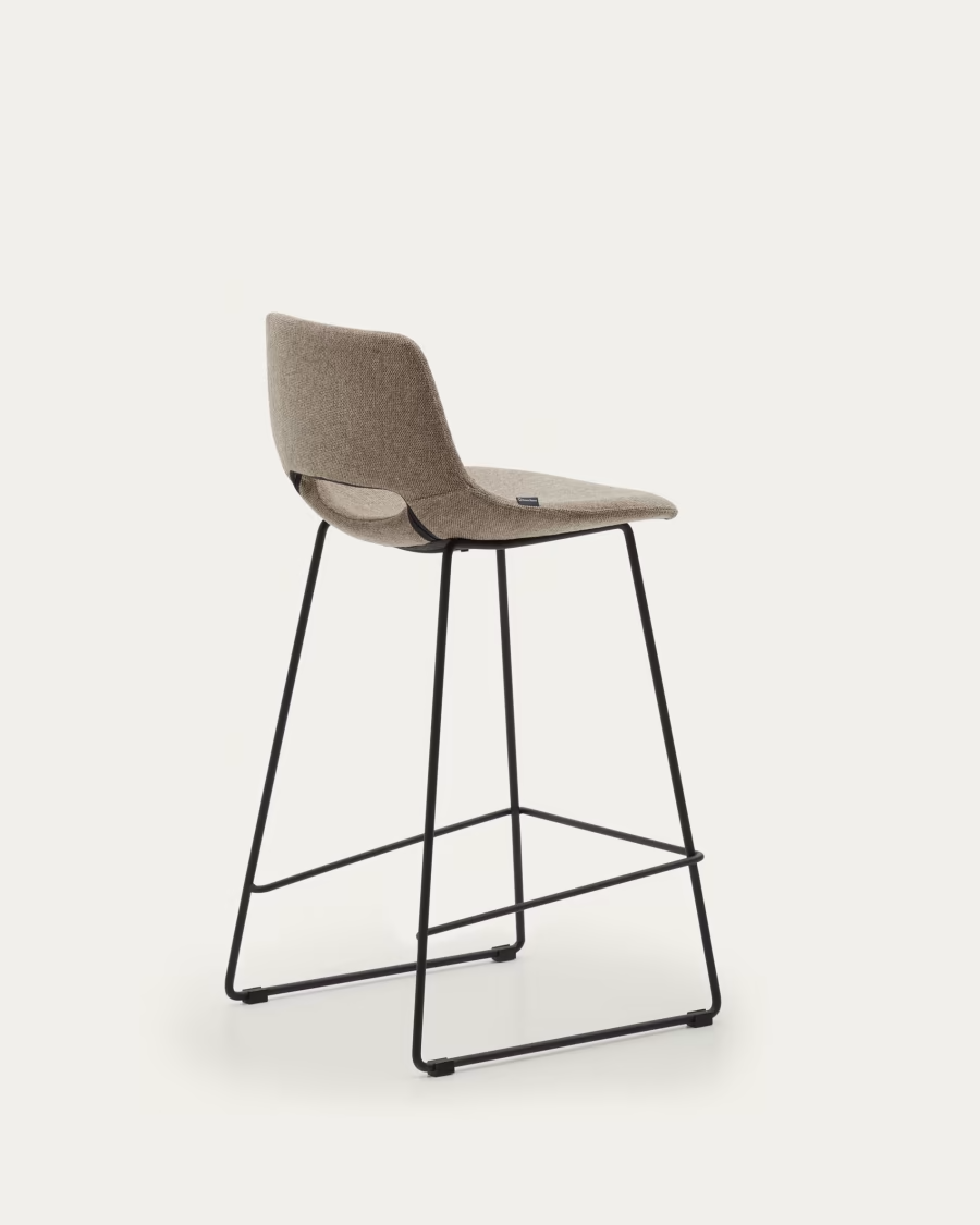 Kave Home 2 x Zahara bar stool in brown with steel legs in black finish, height