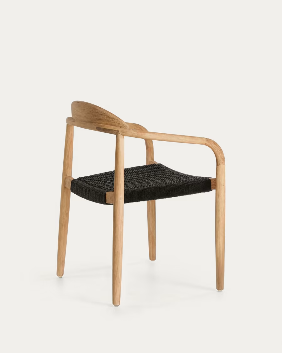 Kave Home 4 x Nina stackable chair in solid acacia wood and black rope seat