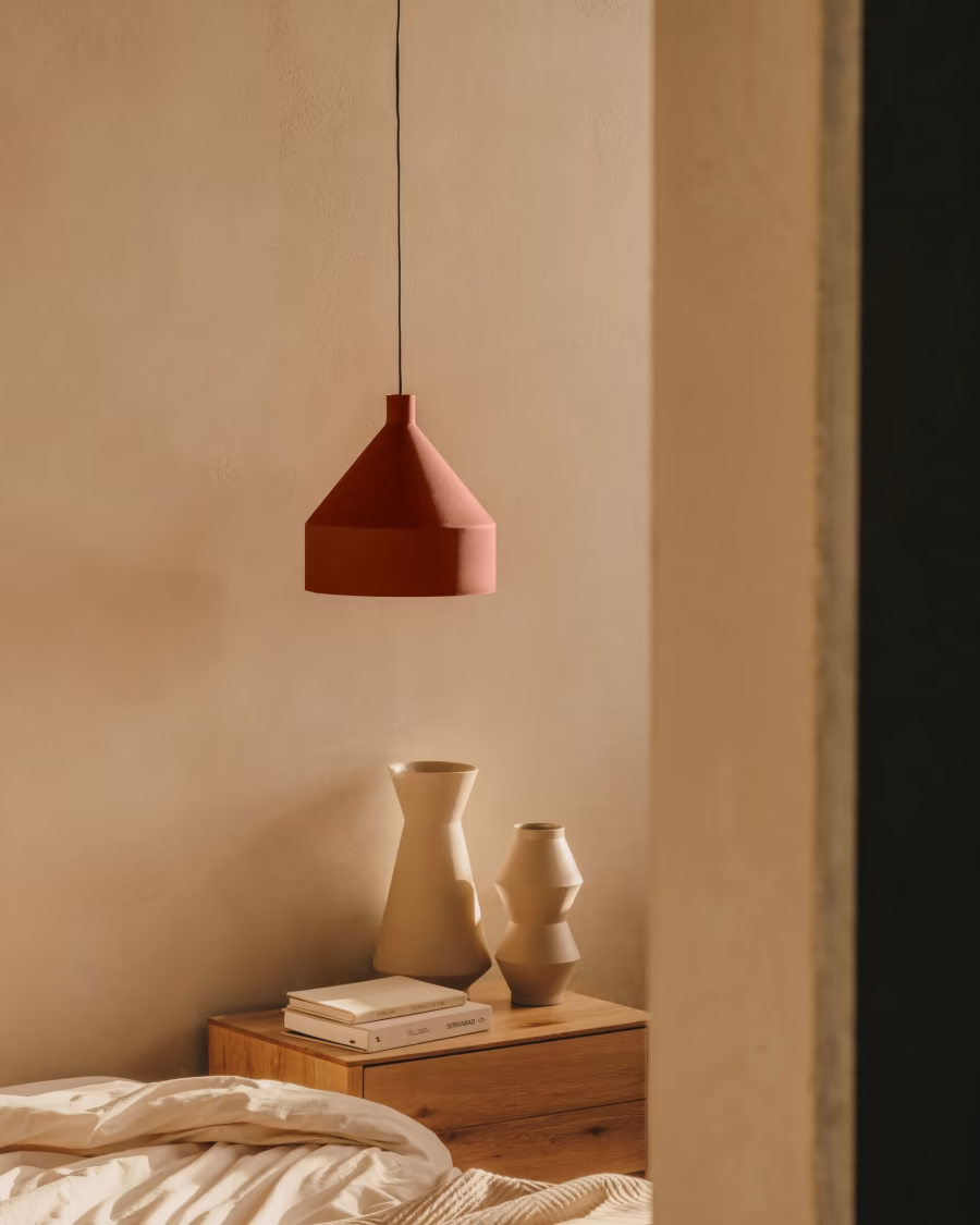 Kave Home Peralta ceiling lamp in metal with a terractotta painted finish, Ø 30