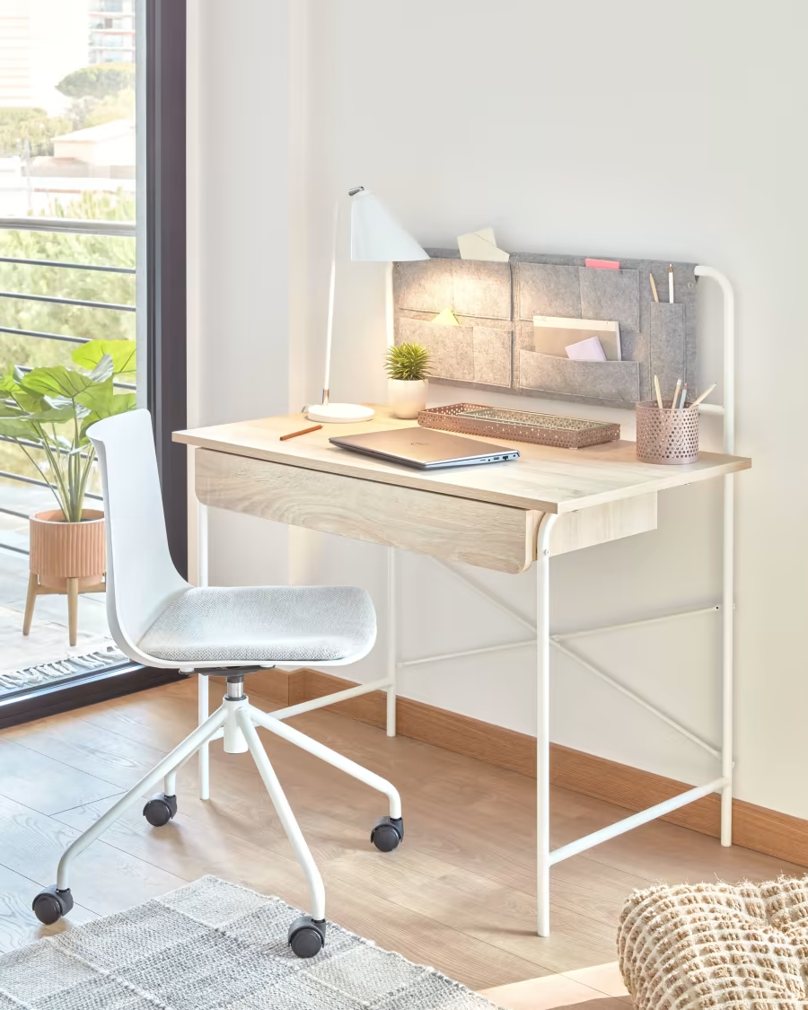 Kave Home Ralfi white desk chair with light grey seat