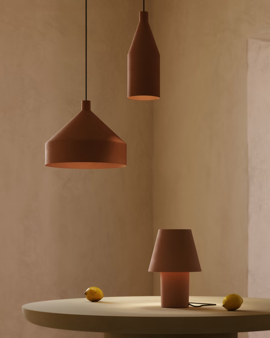 Kave Home Peralta ceiling lamp in metal with a terractotta painted finish, Ø 30