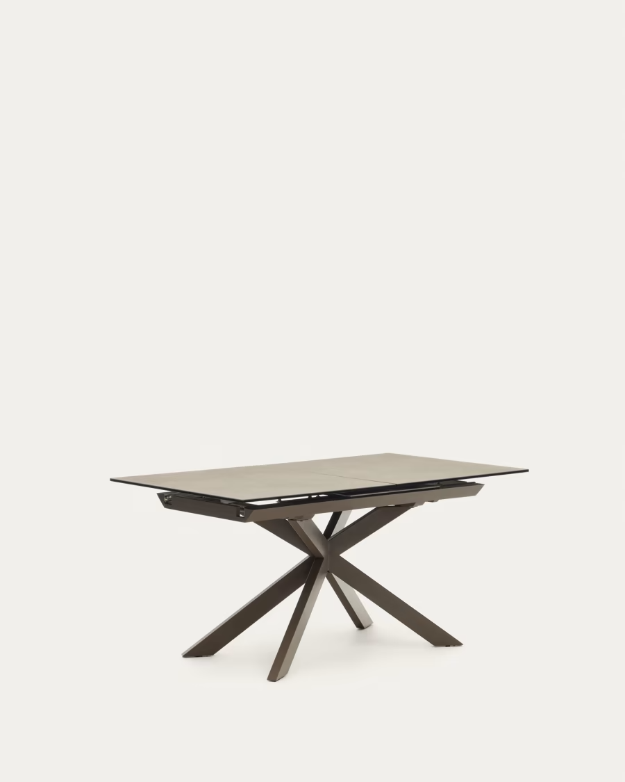 Kave Home Atminda extendable table, porcelain and steel legs with a brown finish