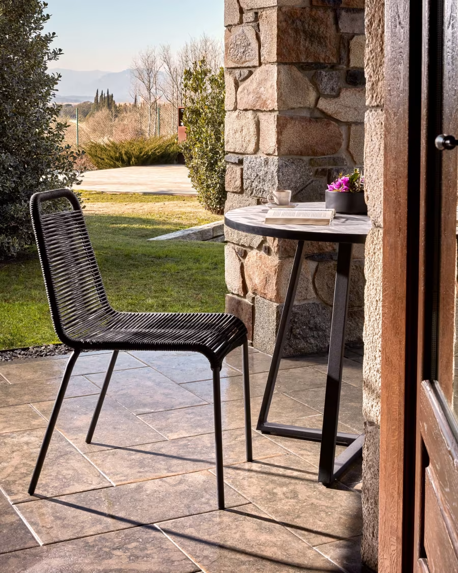 Kave Home 2 x Lambton stackable chair in black rope steel with black finish