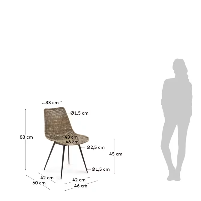 Kave Home 2 x Equal chair made from rattan, with black finished steel legs