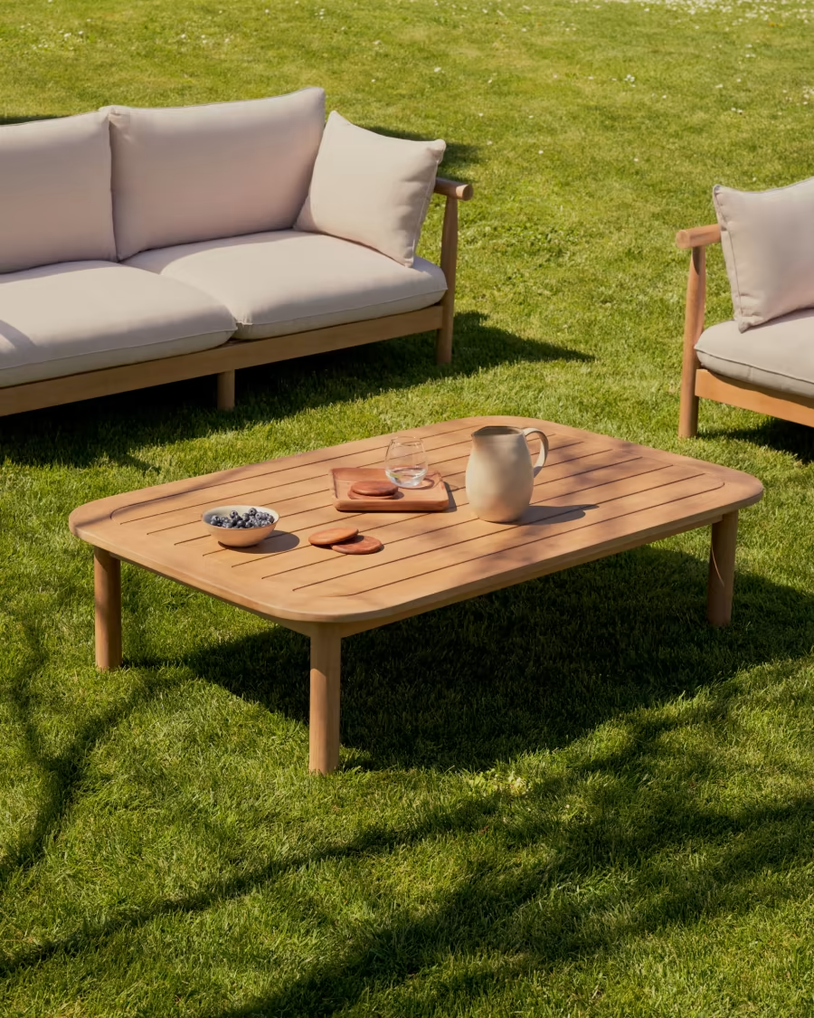 Kave Home Sacova solid eucalyptus wood coffee table, 100% outdoor suitable 140 x