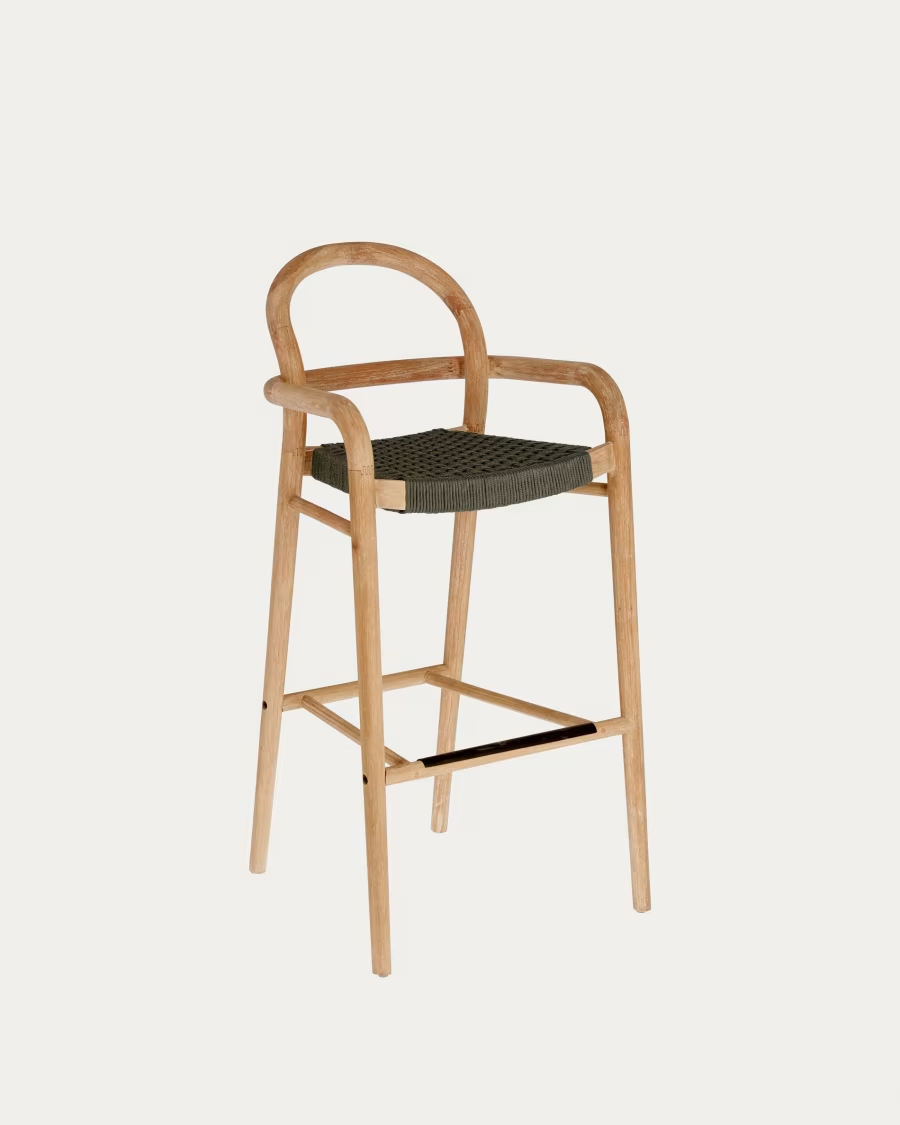 Kave Home  2 x Sheryl stool made from solid eucalyptus and green cord 79 cm