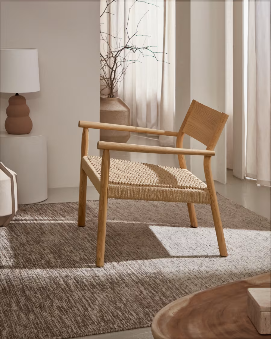 Kave Home Yalia armchair in natural solid oak 100% FSC with paper rope seat