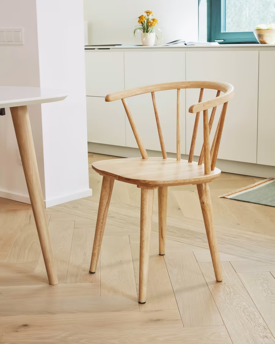 Kave Home 2 x Trise MDF and solid rubber wood chair with natural lacquer