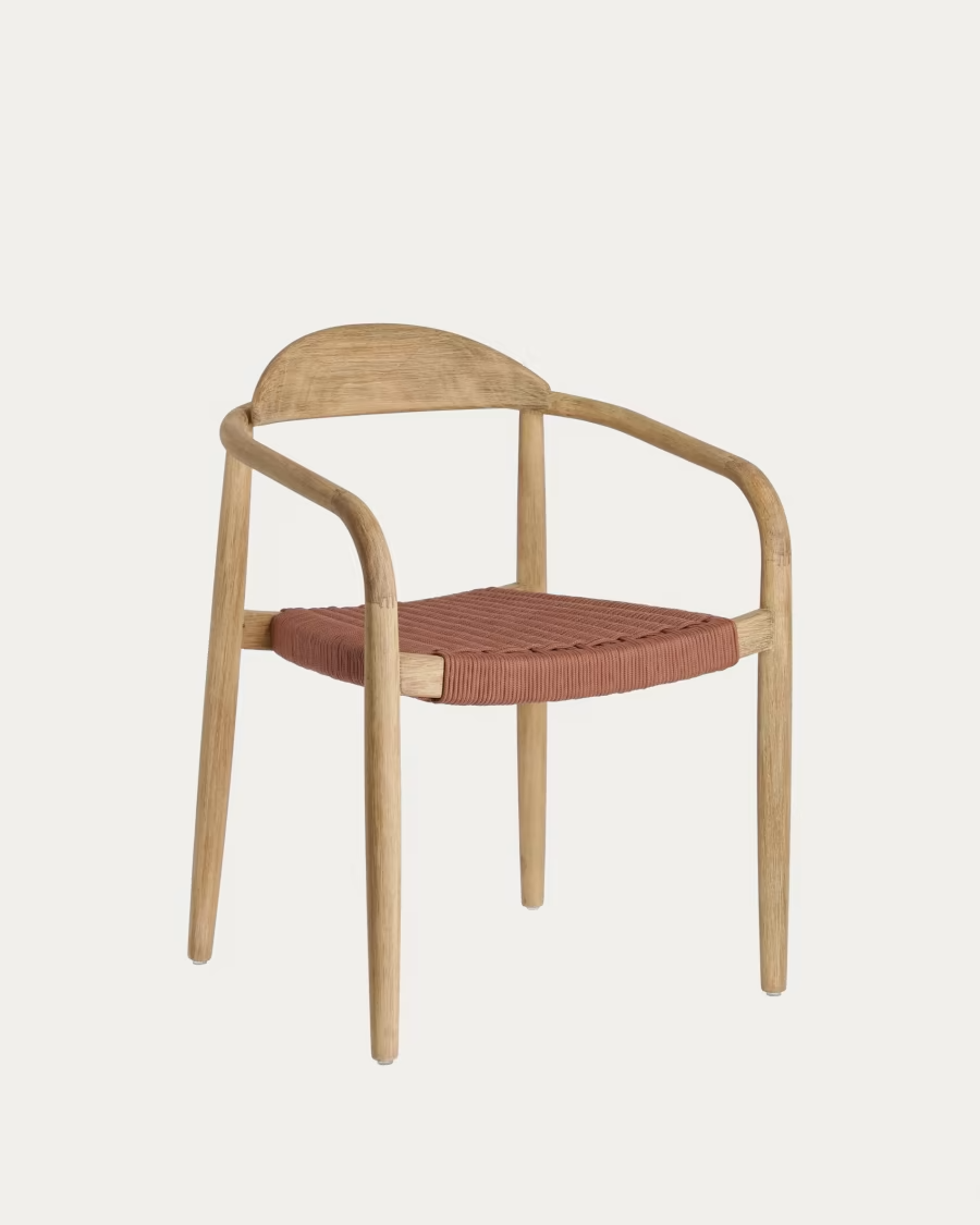 Kave Home set of 2  Nina chair in solid acacia wood and terracotta rope seat