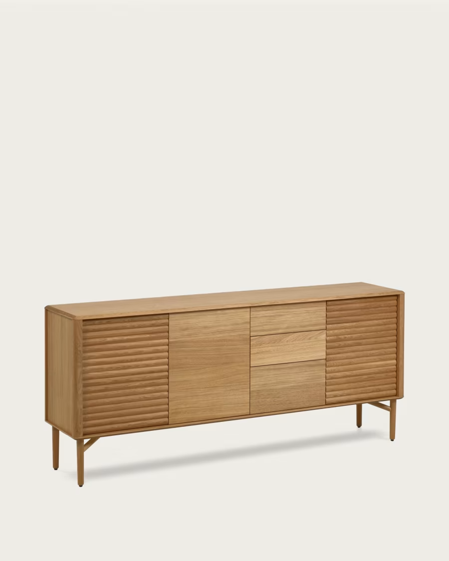 Kave Home Lenon oak wood and veneer sideboard with 3 doors & 3 drawers, 200 x 86