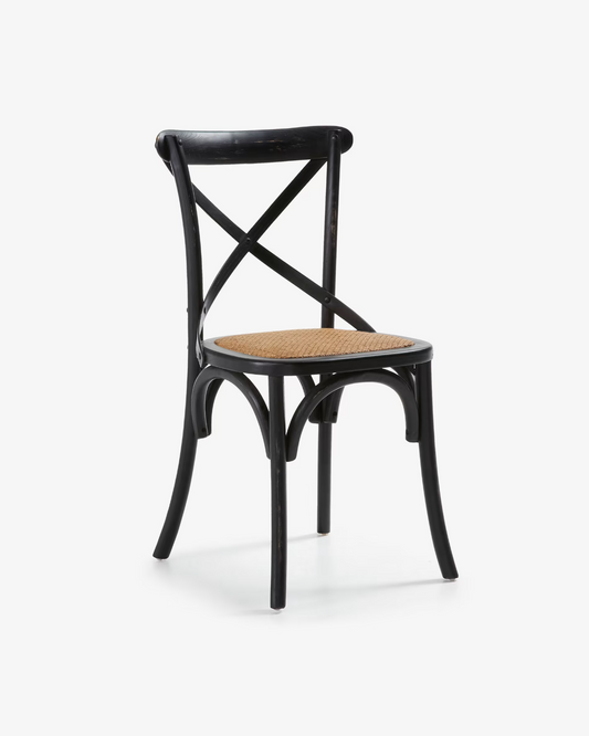 Kave Home Set of 2 Alsie Chairs - Birch Wood, Black Lacquer & Rattan - Chipped