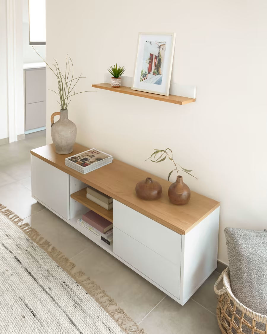 Kave Home Abilen shelf in 100% FSC oak veneer and white lacquer 80 x 15 cm