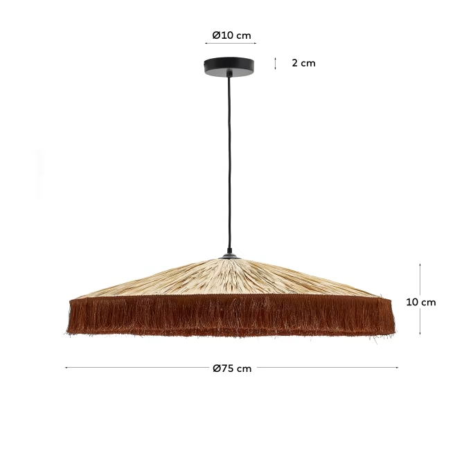 Kave Home Pollensa ceiling lamp in natural raffia and terracotta fringes