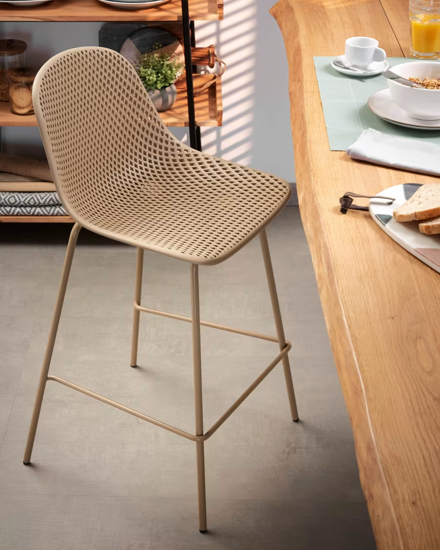 Kave Home 2 x Beige Quinby stool height 75 cm