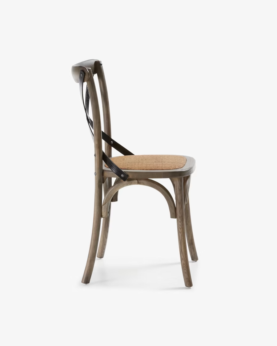 Kave Home 2 x Alsie chair in solid birch wood with brown lacquer and rattan seat