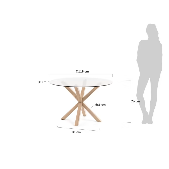 Kave Home Argo round glass table with steel legs - wood-effect finish Ø 119 cm