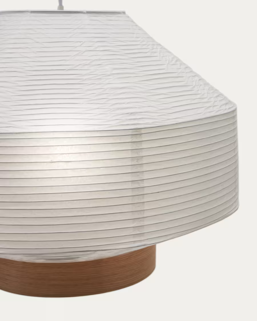 Kave home Hila ceiling lamp in white paper with natural wood veneer Ø 55 c