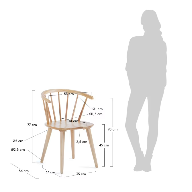 Kave Home 2 x Trise MDF and solid rubber wood chair with natural lacquer