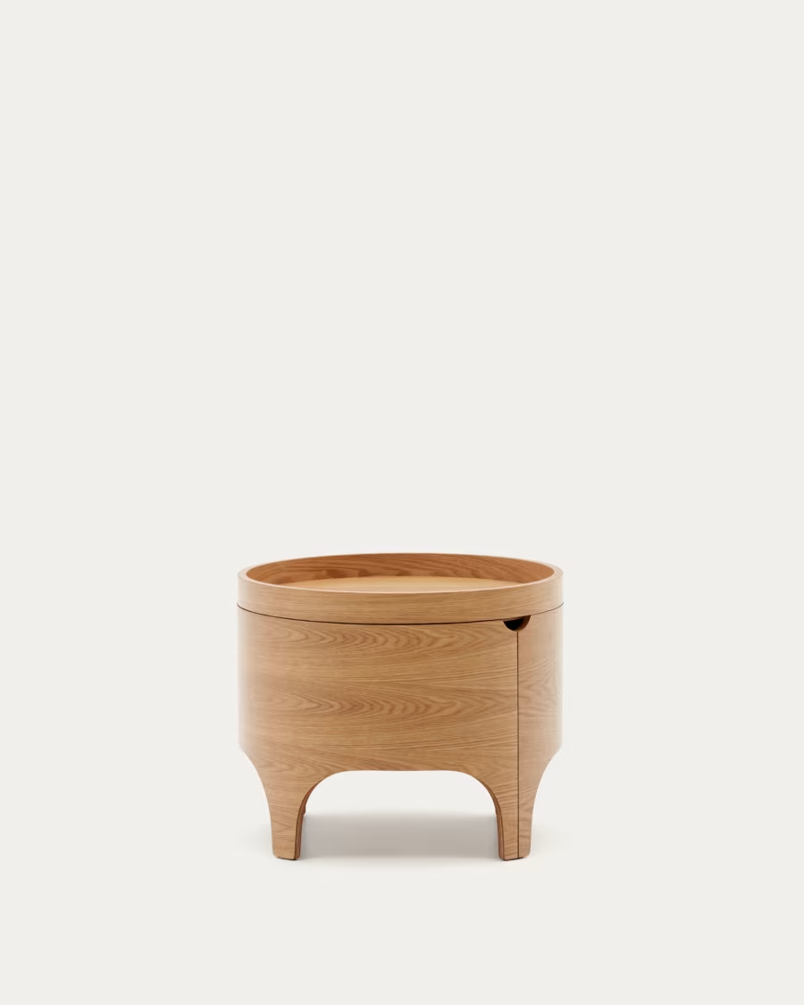 Kave Home Octavia bedside table in ash plywood Ø 55 cm