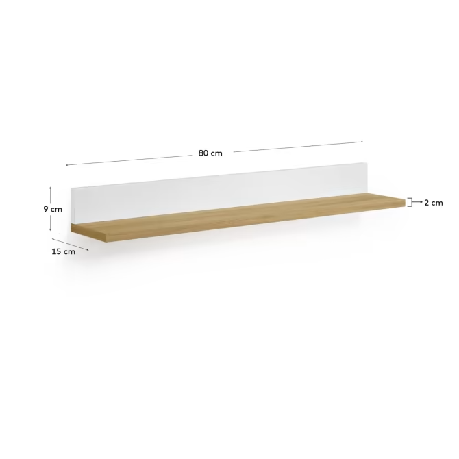 Kave Home Abilen shelf in 100% FSC oak veneer and white lacquer 80 x 15 cm