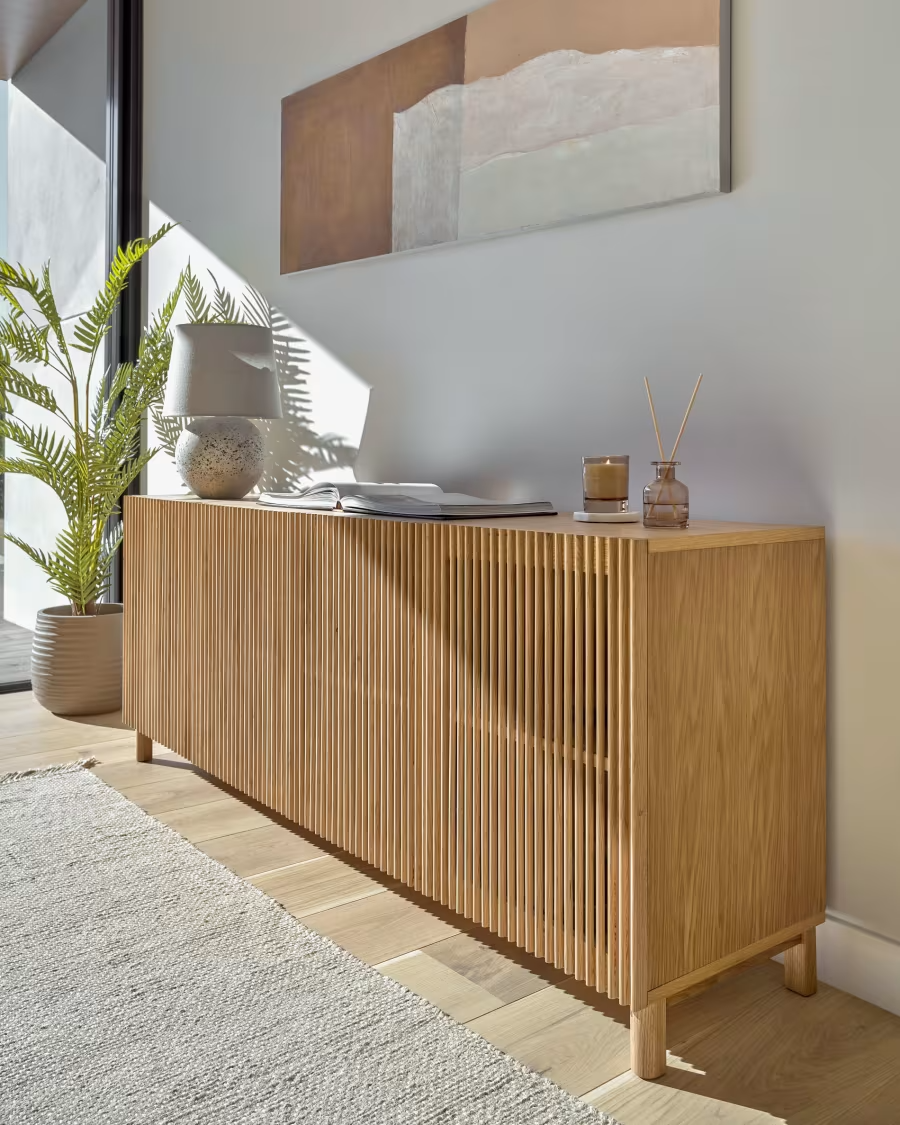 Kave Home Beyla solid oak and oak veneer 4 door sideboard 180 x 71.5 cm