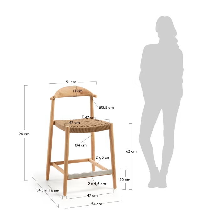 Kave Home Nina stool in solid acacia wood height 62 cm