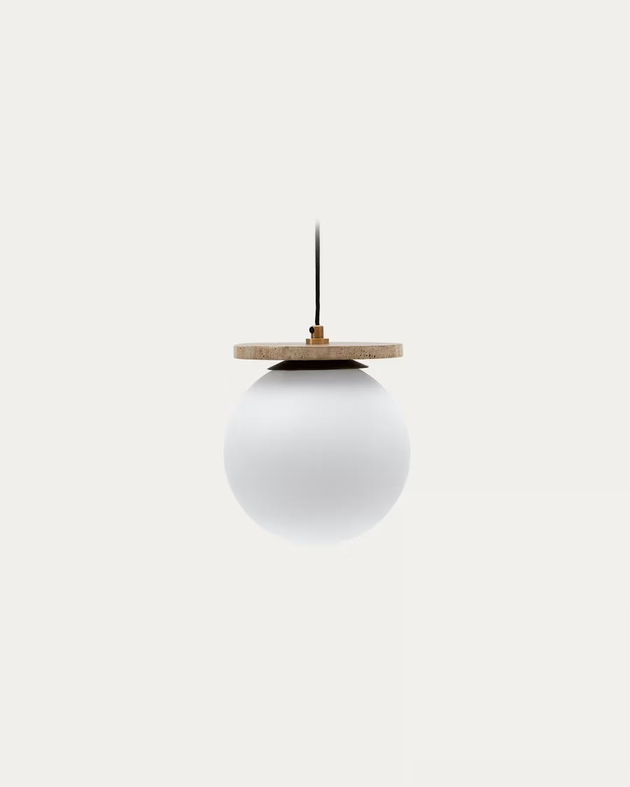 Kave Home Malachi ceiling lamp with glazed glass and travertine stone