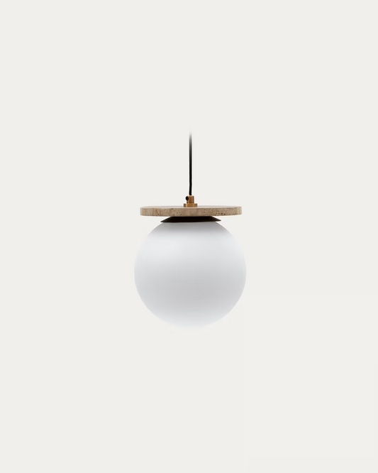 Kave Home Malachi ceiling lamp with glazed glass and travertine stone